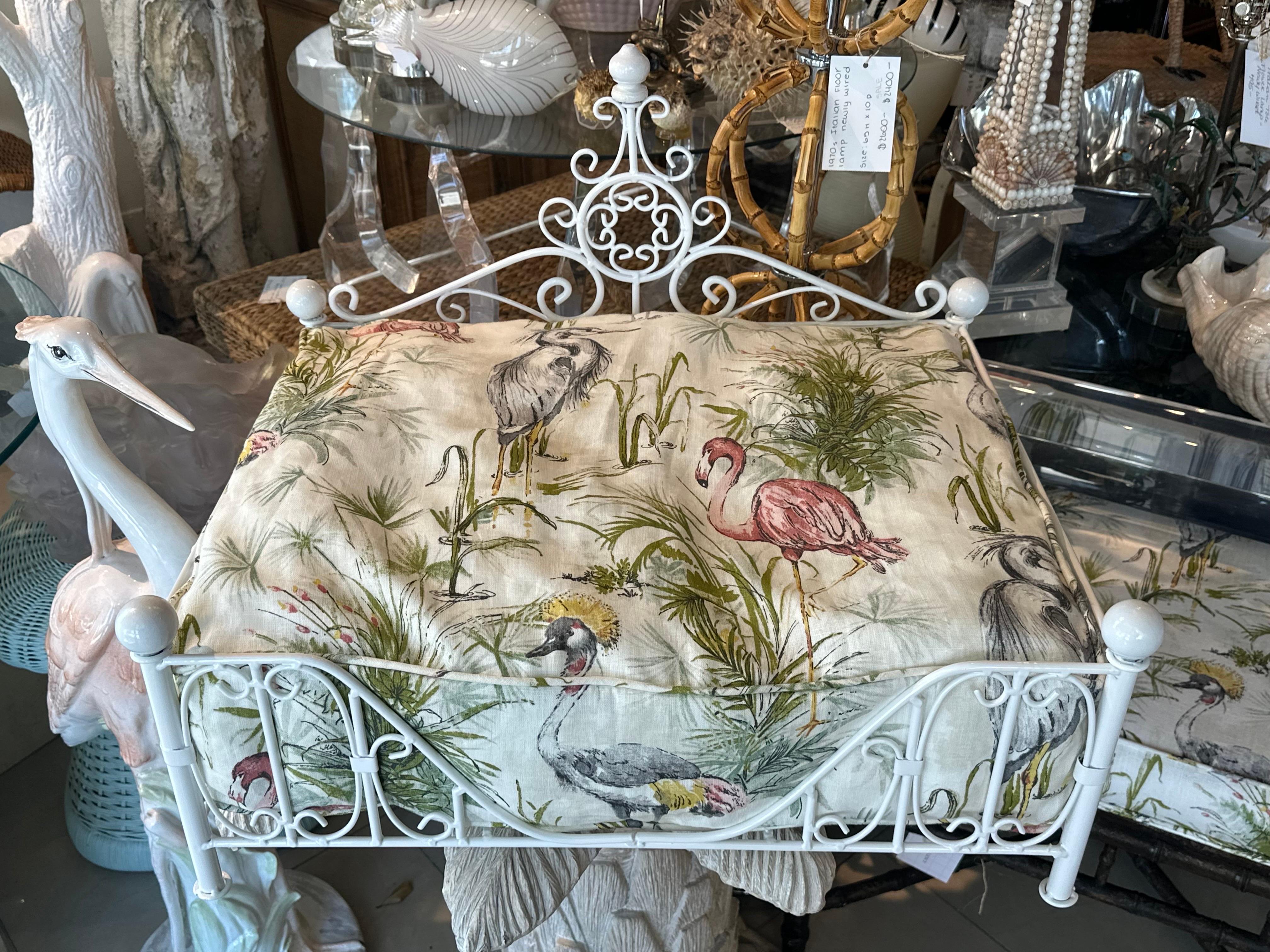 Vintage Newly Finished Upholstered Metal French Dog Pet Bed Palm Beach Birds  For Sale 4