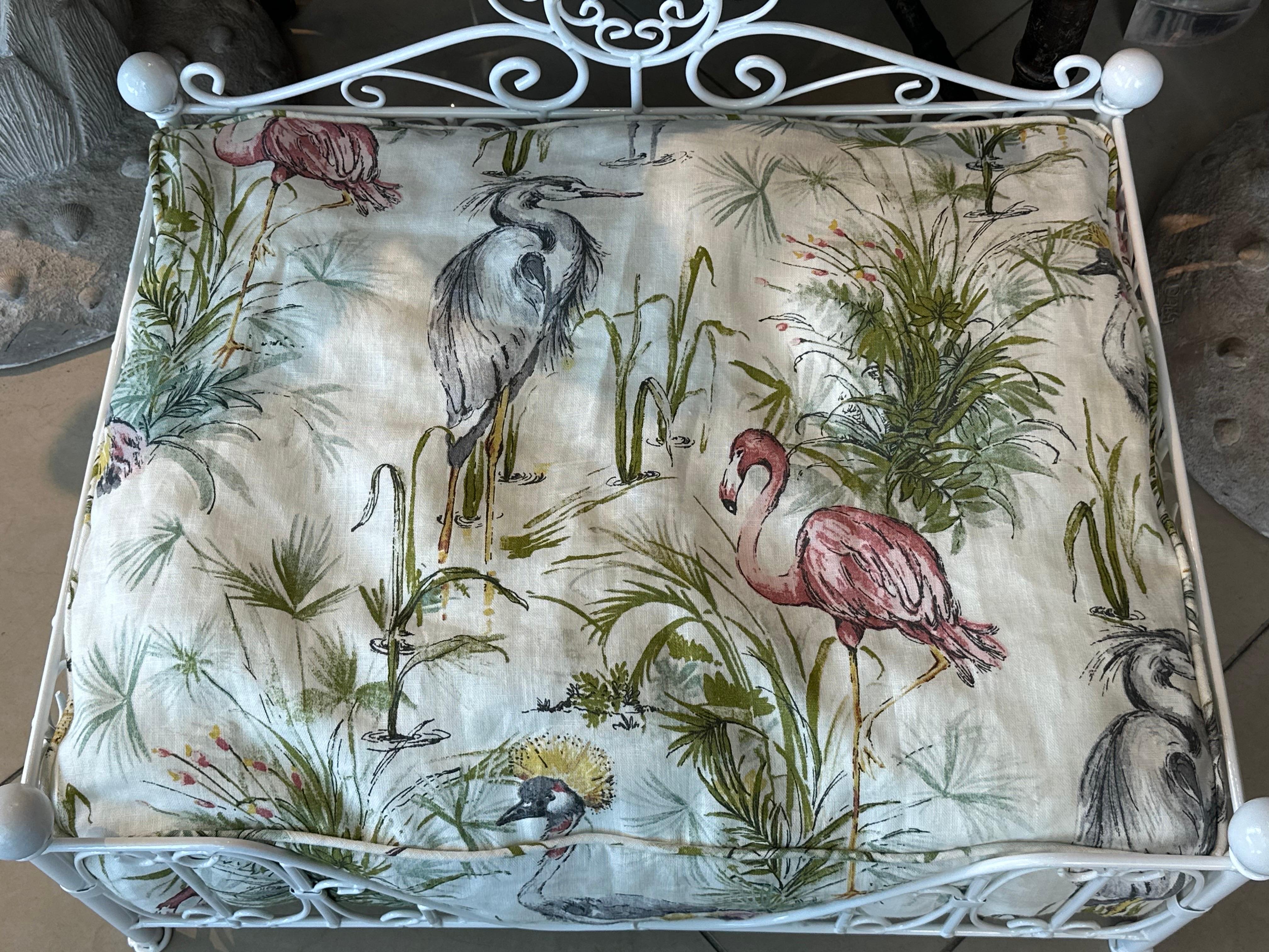 Vintage Newly Finished Upholstered Metal French Dog Pet Bed Palm Beach Birds  In Good Condition For Sale In West Palm Beach, FL