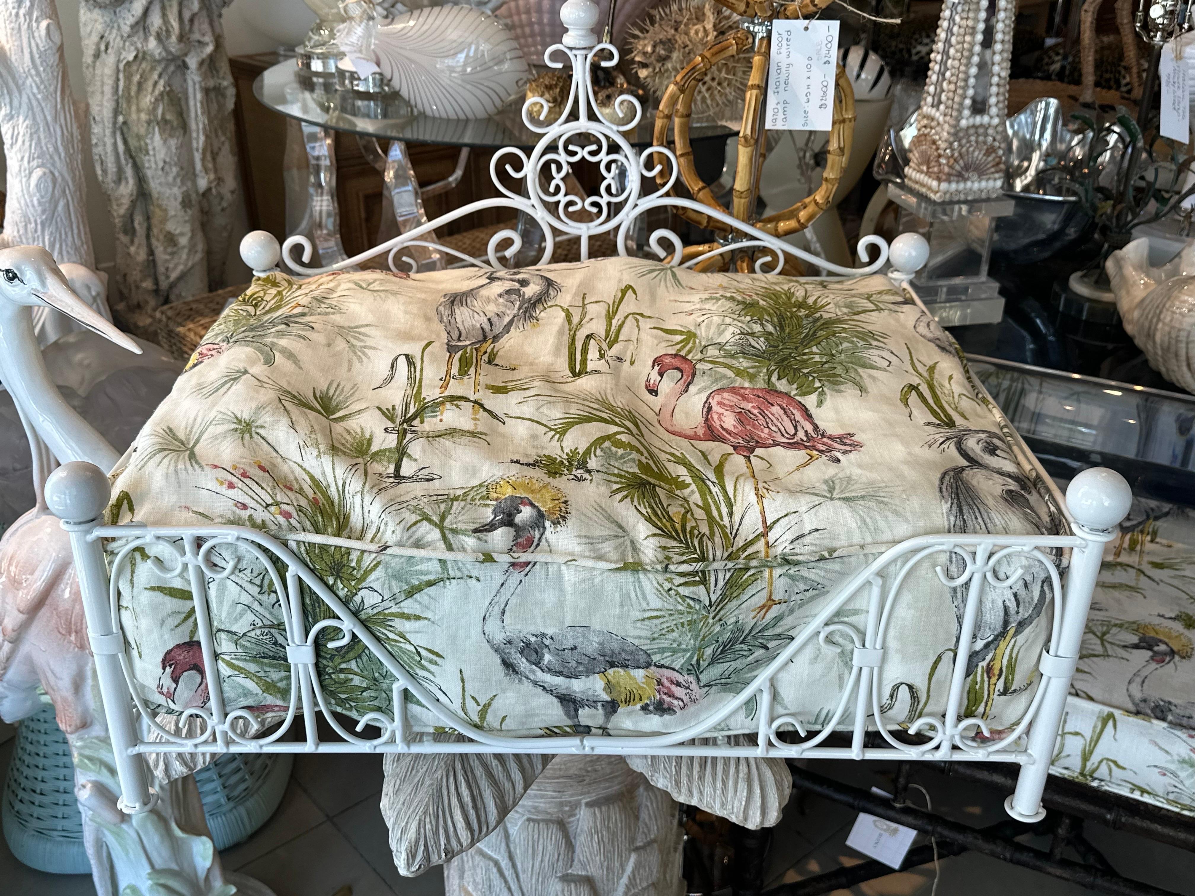 Vintage Newly Finished Upholstered Metal French Dog Pet Bed Palm Beach Birds  For Sale 2
