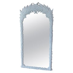 Vintage Newly Lacquered White Roche Style Palm Frond Leaves Leaf Wall Mirror