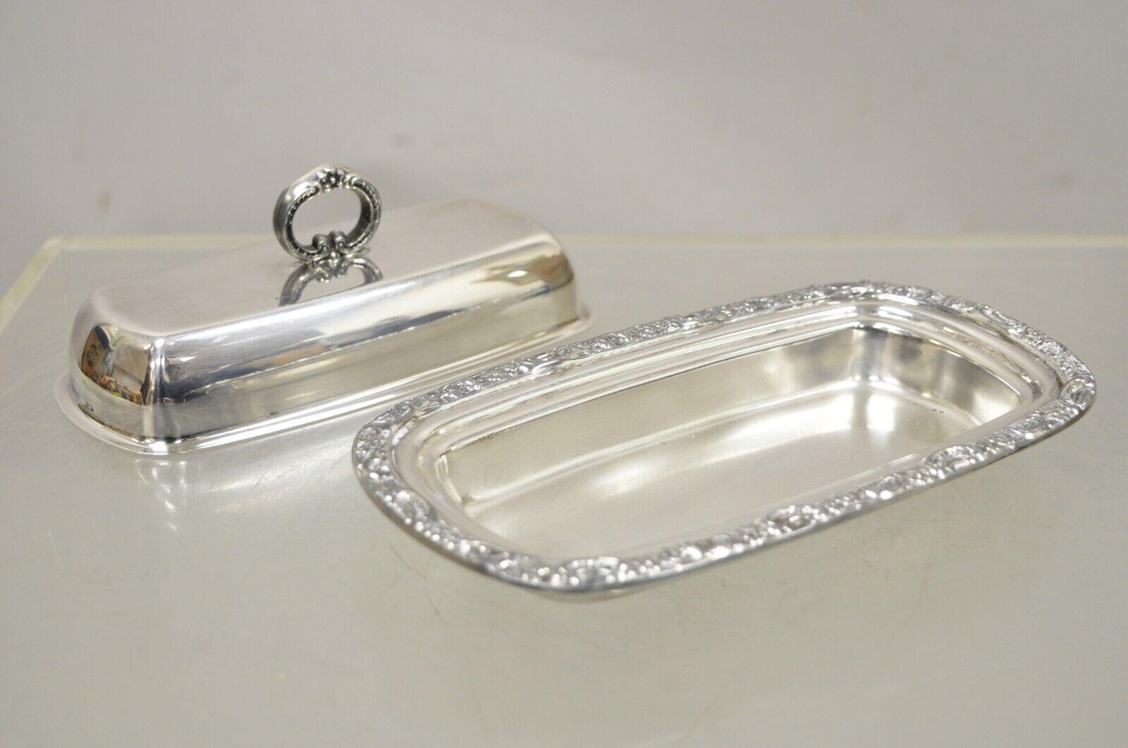 Victorian Vintage Newport Silver Plated Covered Butter Dish Tray with Lid