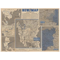 Vintage 'Newsmap' of Malaysia and Sumatra '1945'