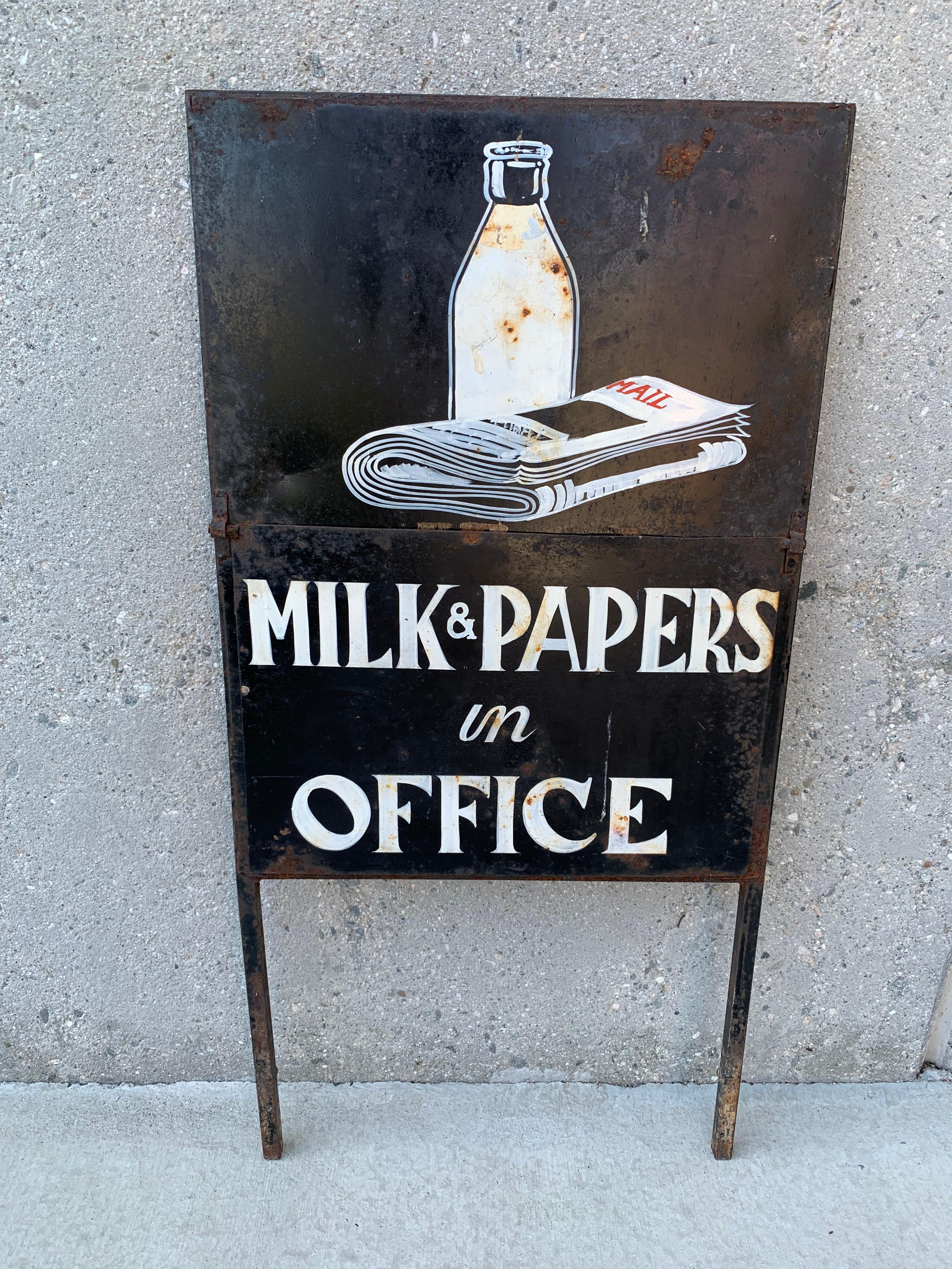 Folk Art Vintage Newspaper and Milk Trade Sign