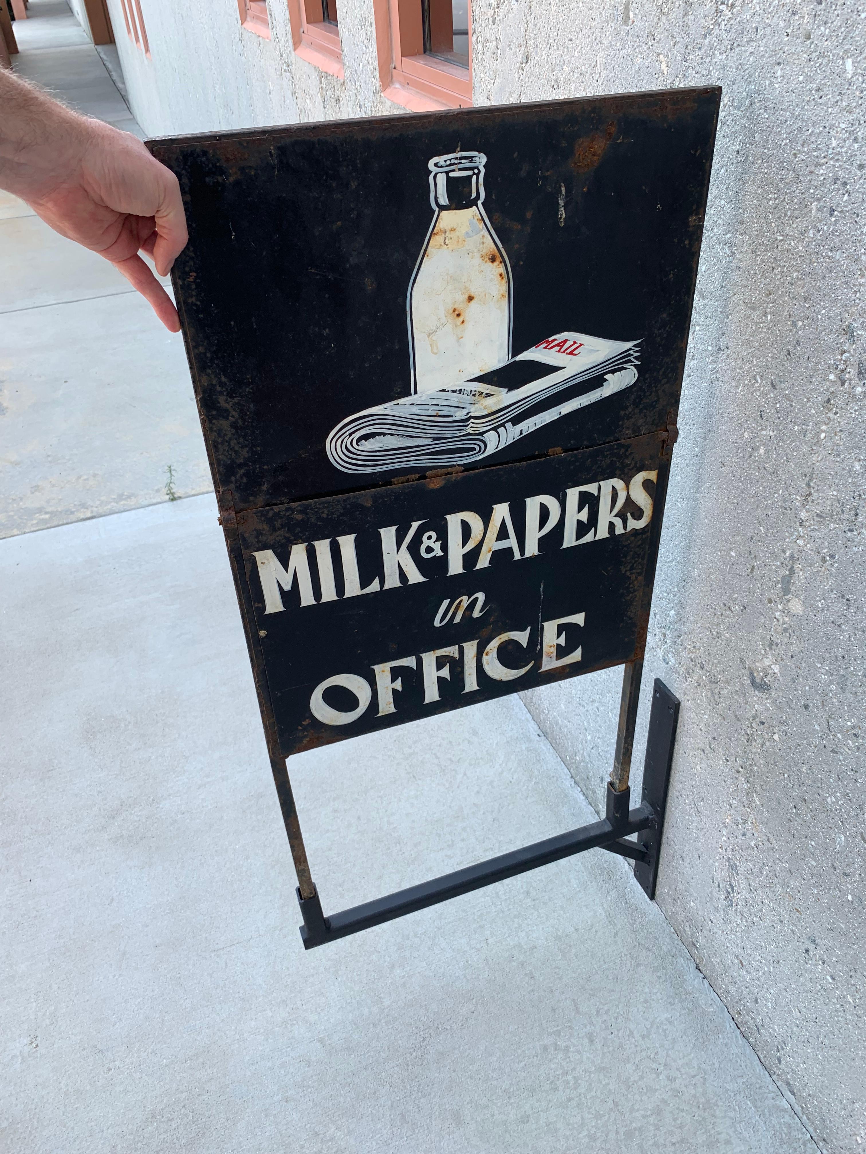 Hand-Painted Vintage Newspaper and Milk Trade Sign