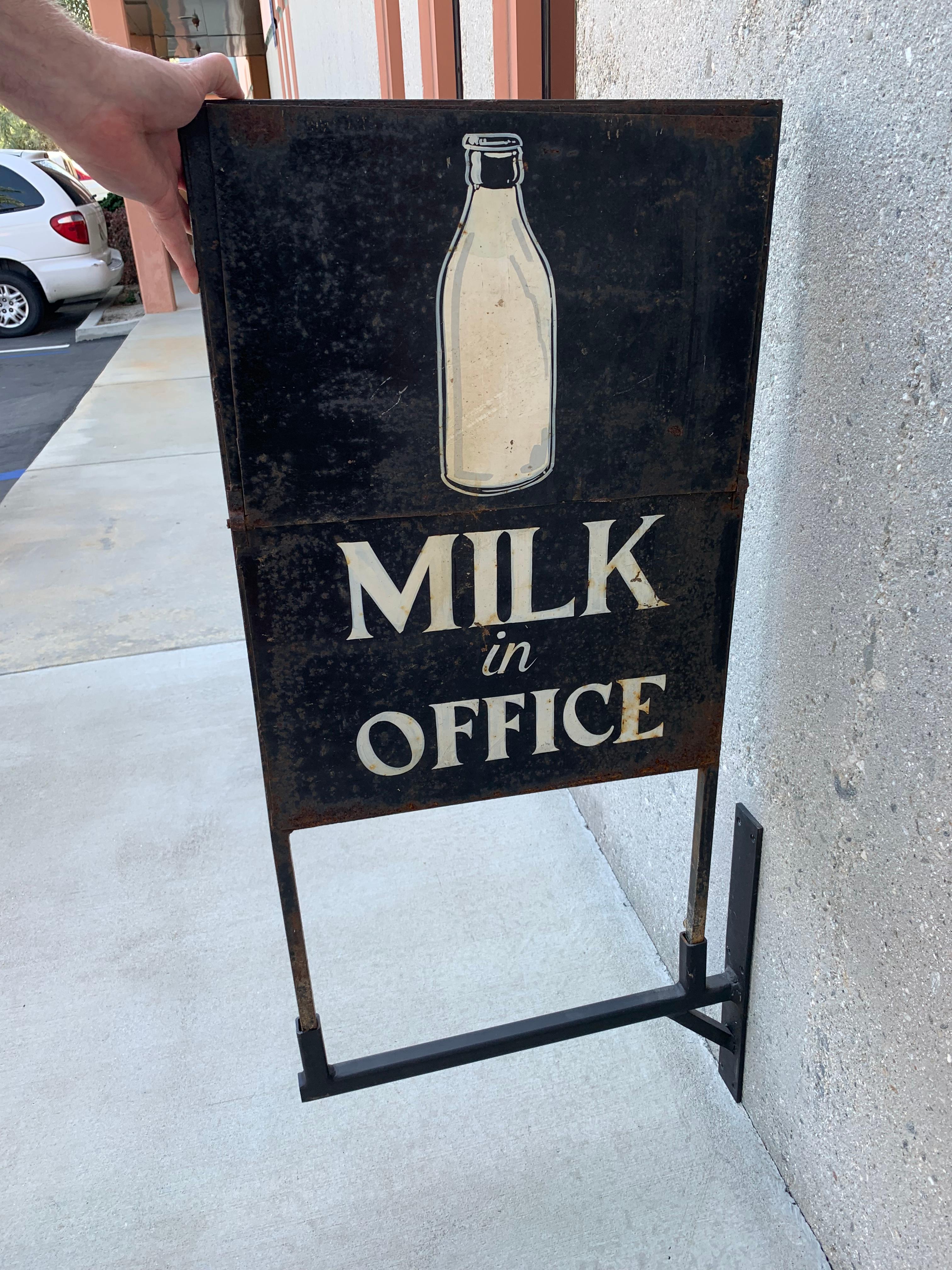 Vintage Newspaper and Milk Trade Sign In Good Condition In Santa Monica, CA
