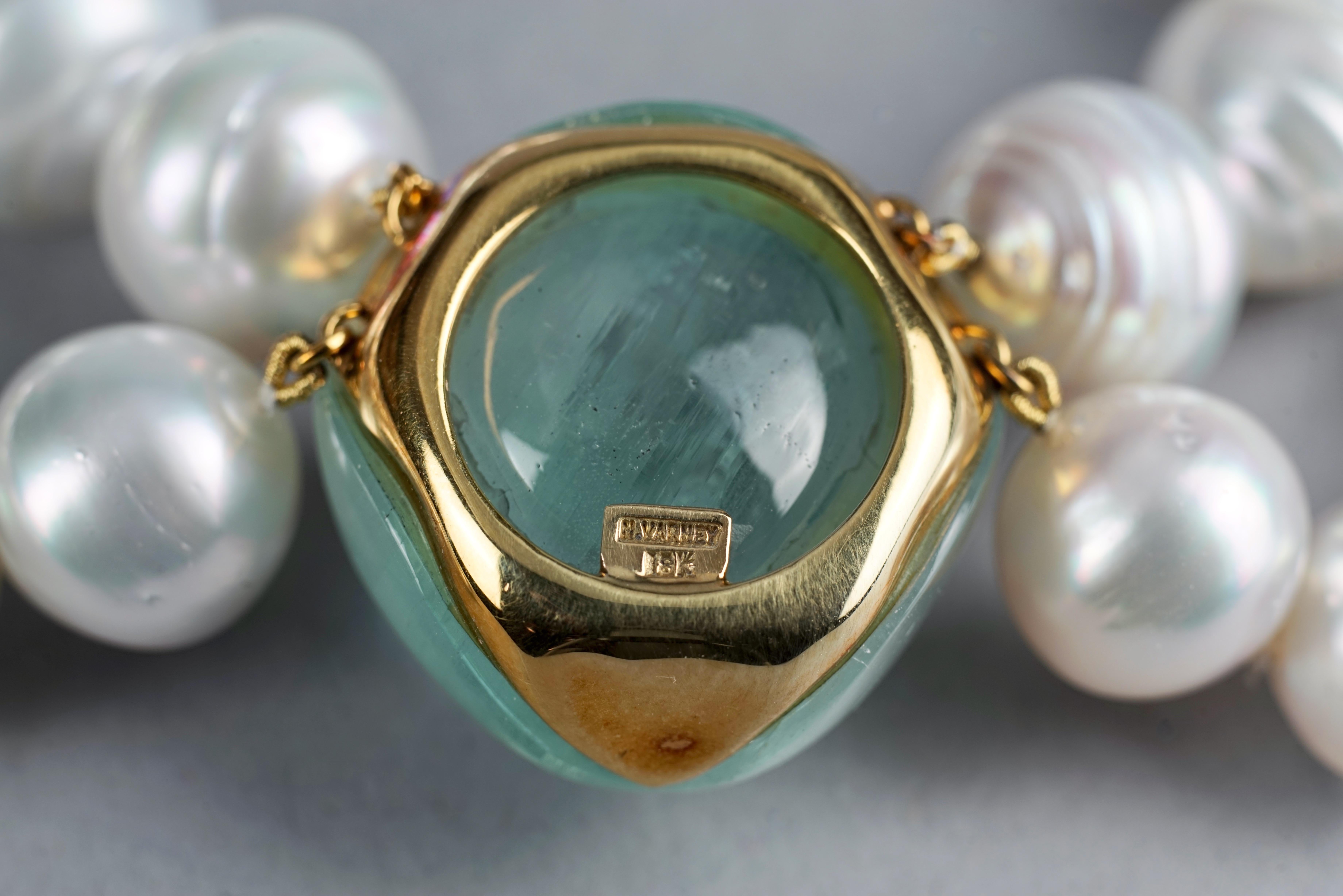Vintage NICHOLAS VARNEY Green Beryl Gemstone Two Strand Baroque Pearl Necklace For Sale 3