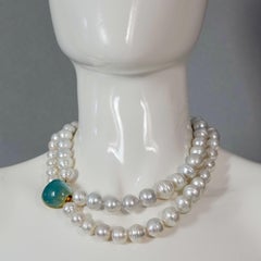Vintage NICHOLAS VARNEY Green Beryl Gemstone Two Strand Baroque Pearl Necklace