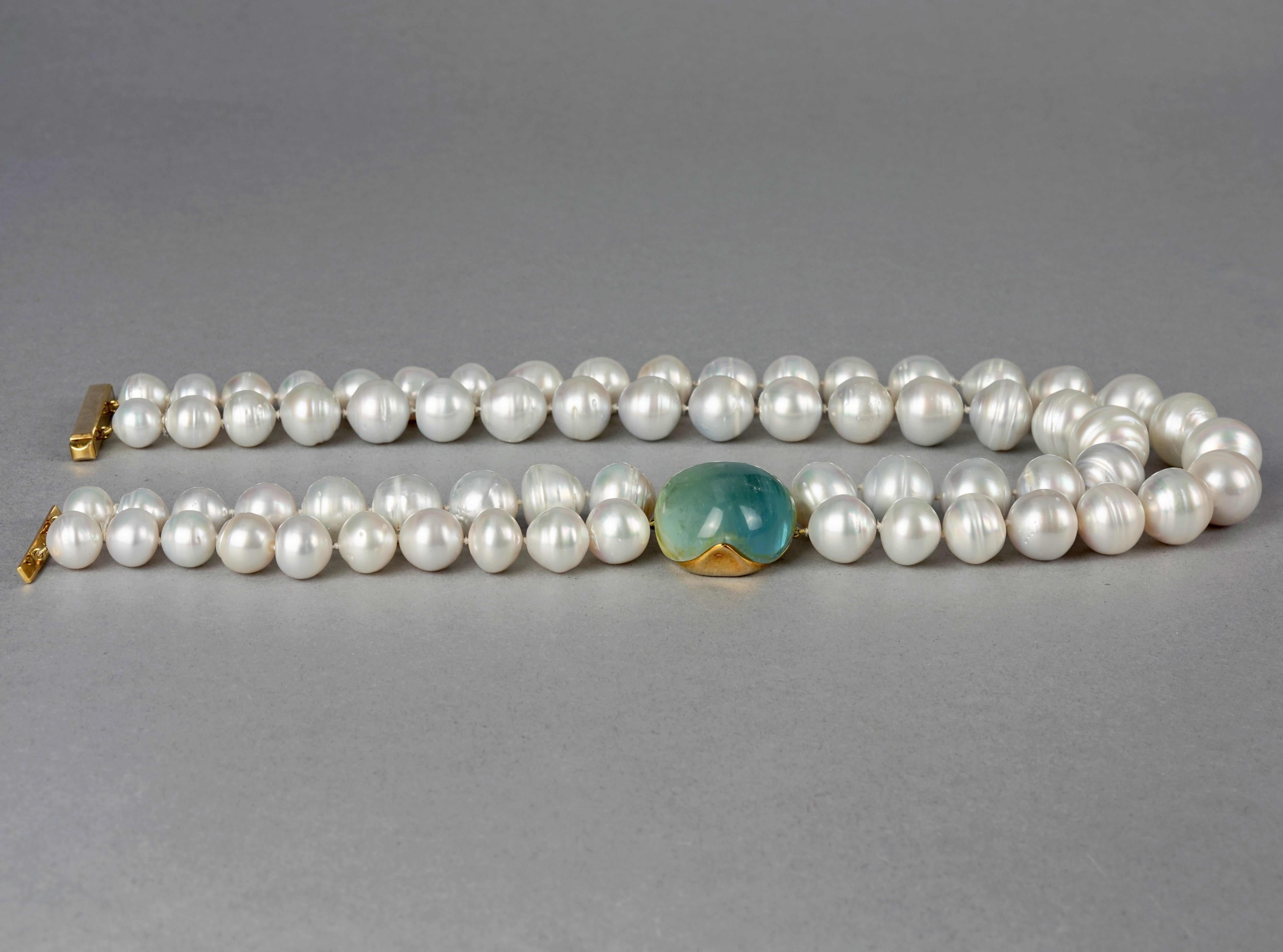 Women's Vintage NICHOLAS VARNEY Green Beryl Gemstone Two Strand Baroque Pearl Necklace For Sale