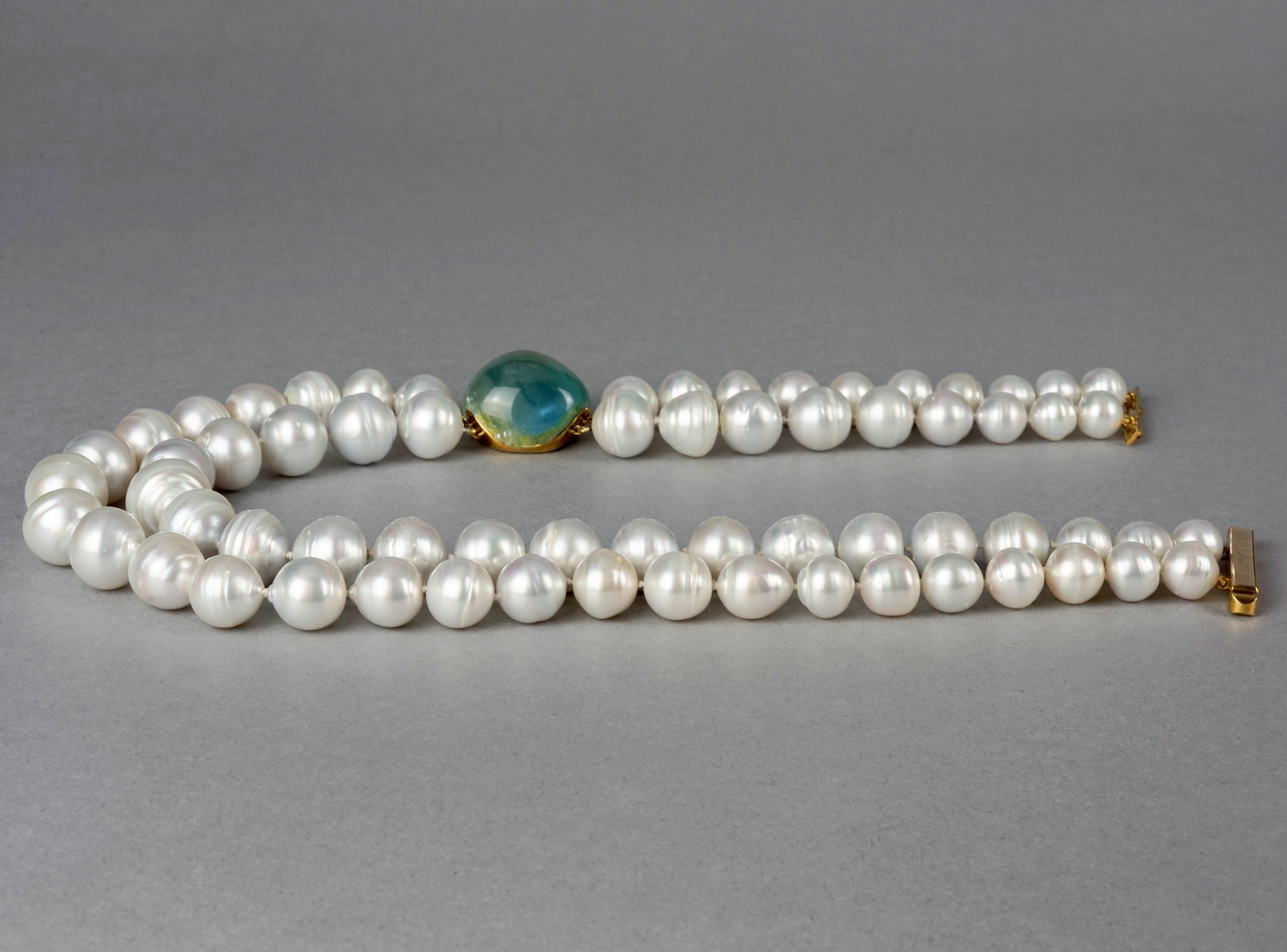 Vintage NICHOLAS VARNEY Green Beryl Gemstone Two Strand Baroque Pearl Necklace For Sale 1
