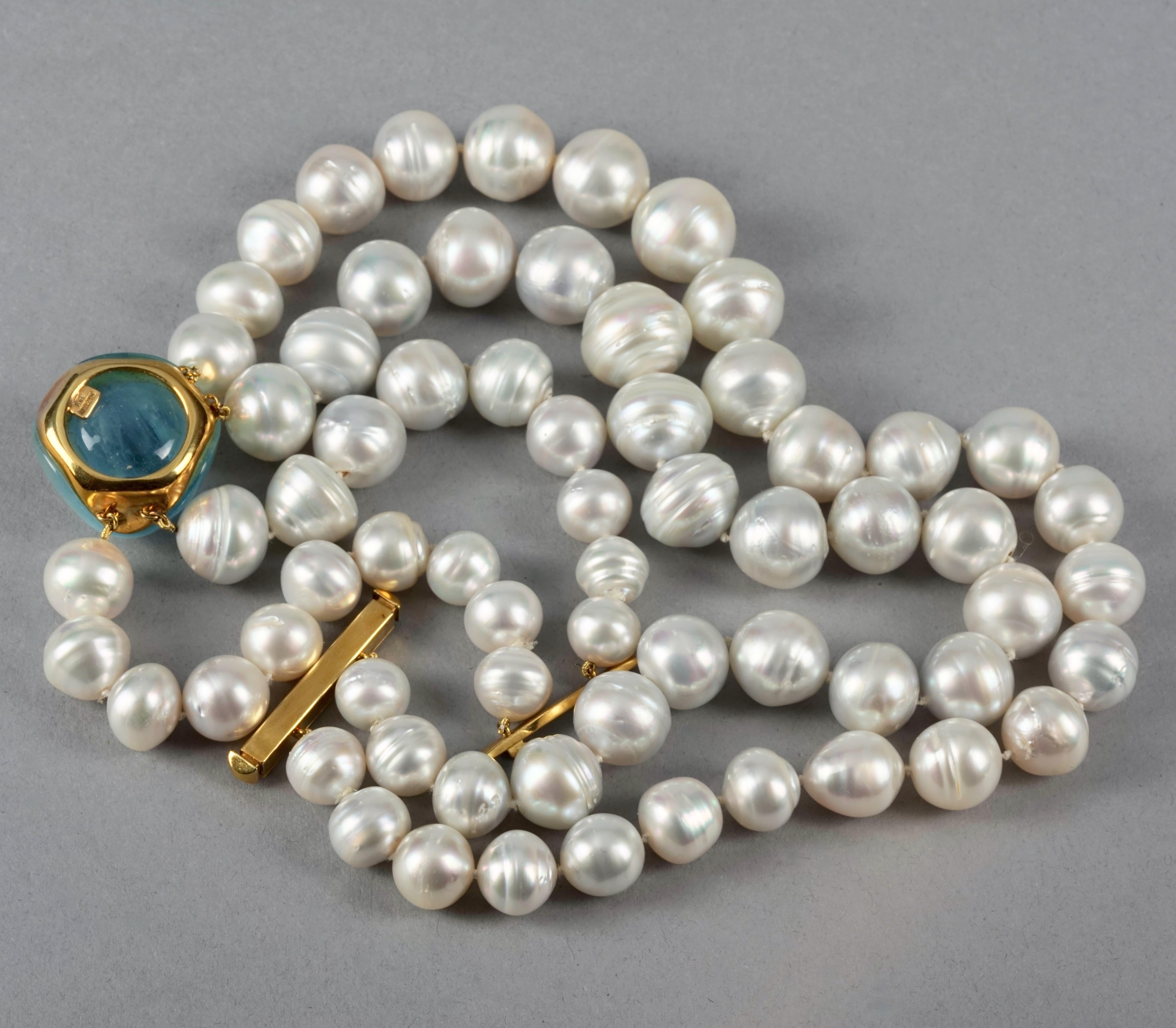 Vintage NICHOLAS VARNEY Green Beryl Gemstone Two Strand Baroque Pearl Necklace For Sale 2