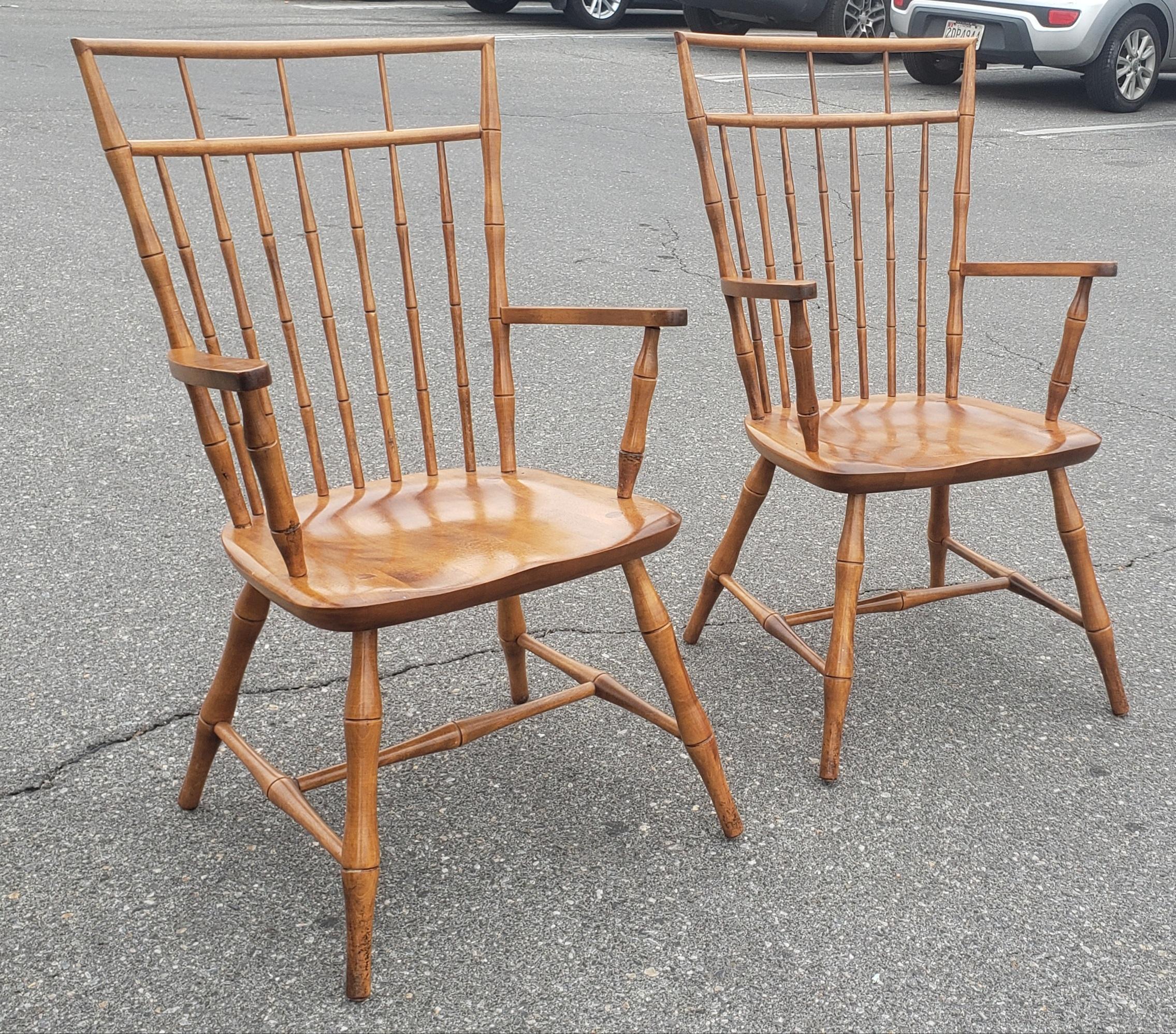 Vintage Nichols and Stone Faux Bamboo Maple Windsor Armchairs, Pair 2