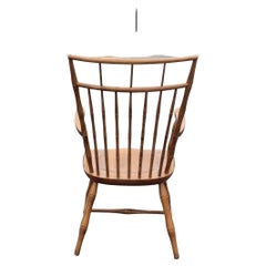 Vintage Nichols and Stone Faux Bamboo Maple Windsor Armchairs, Pair