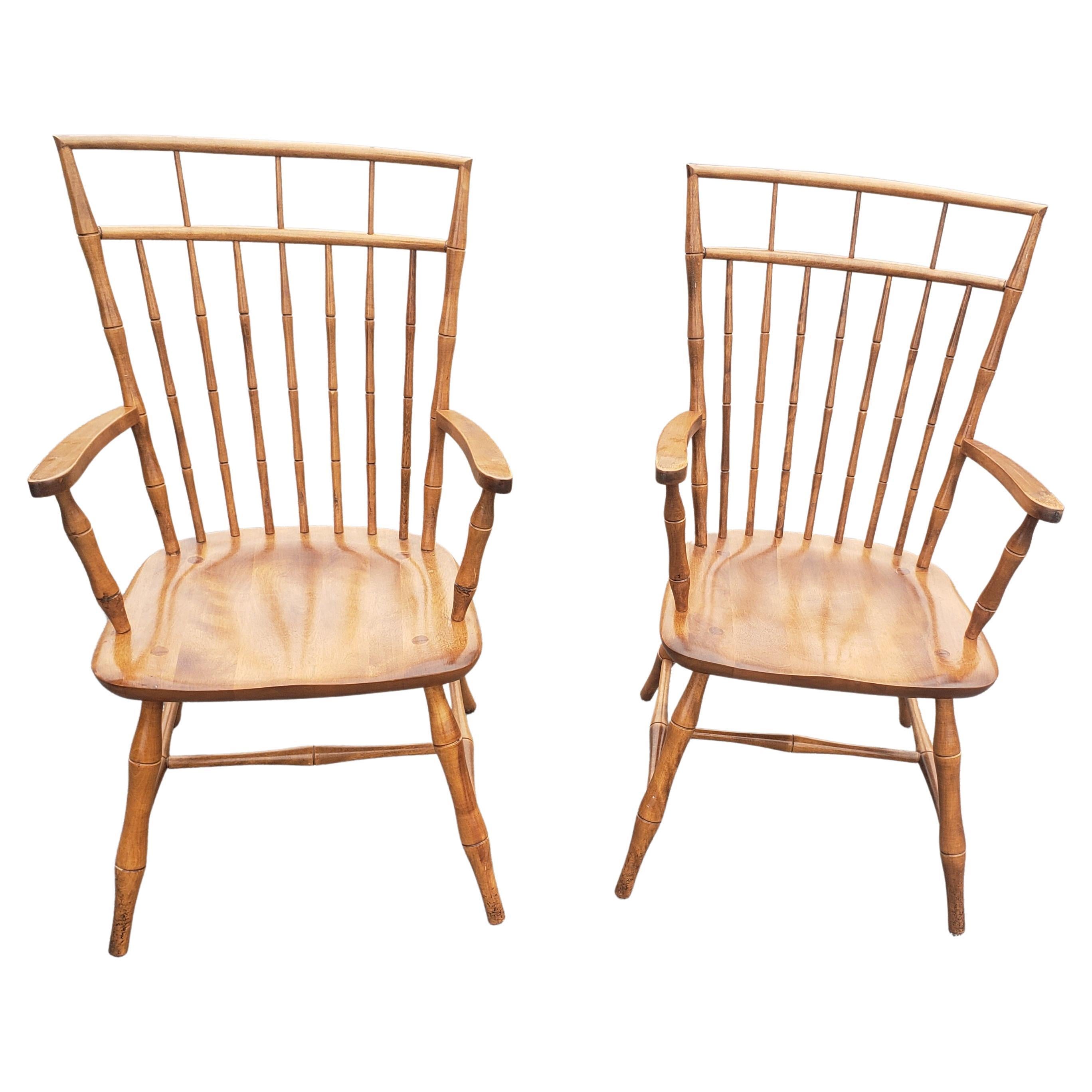 Vintage Nichols and Stone Faux Bamboo Maple Windsor Armchairs, Pair In Good Condition In Germantown, MD
