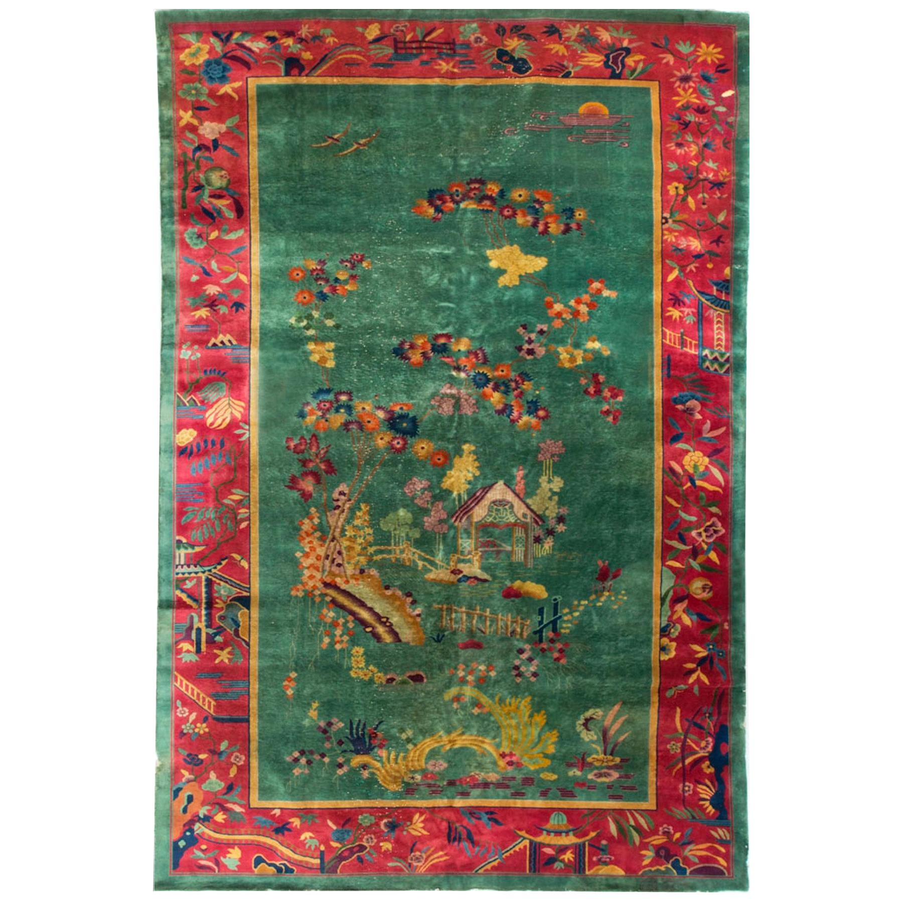 Tapis pictural chinois vintage Nichols, vers 1920  10'8"" x 18'5"
