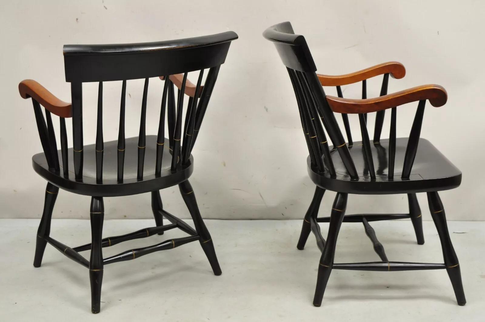 Vintage Nichols & Stone Black Harvest Stencil Hitchcock Style Arm Chairs - Pair 3