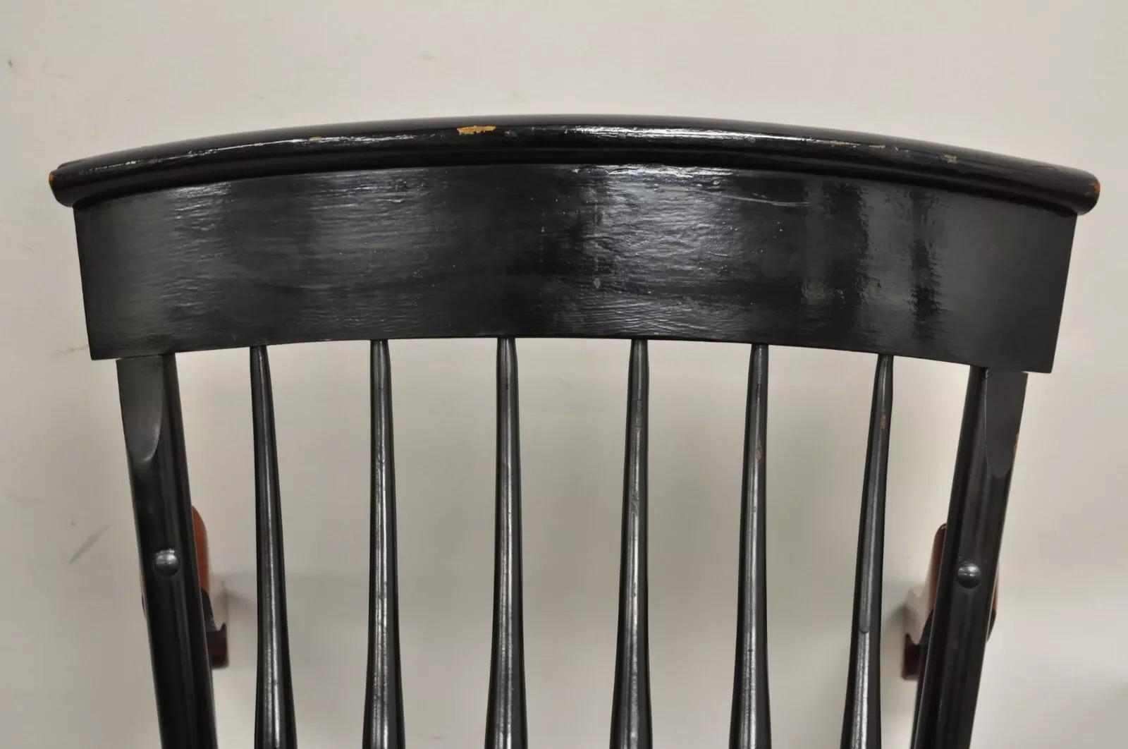 Vintage Nichols & Stone Black Harvest Stencil Hitchcock Style Arm Chairs - Pair 4