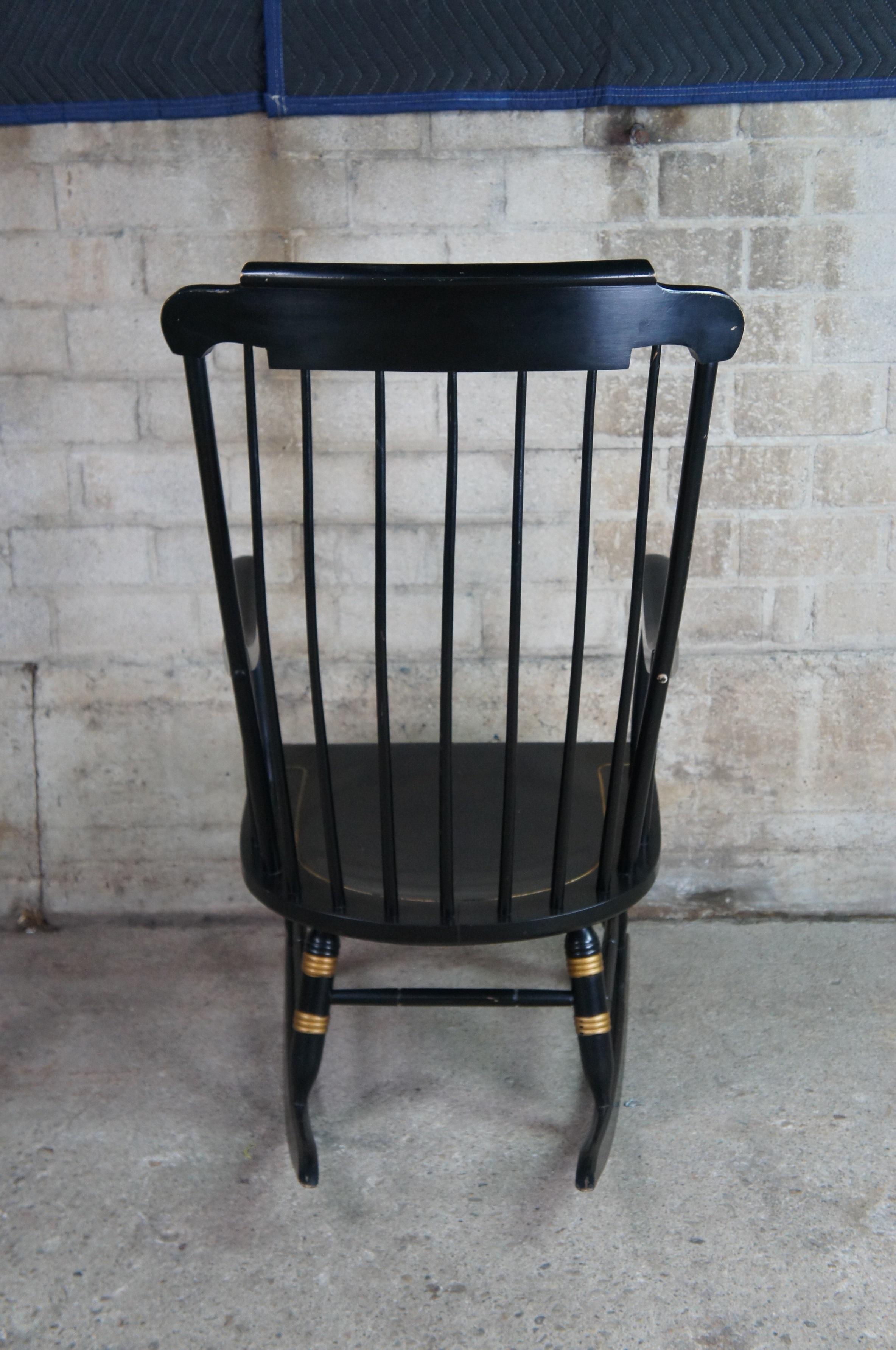 American Colonial Vintage Nichols & Stone Black Harvest Stenciled Hitchcock Windsor Rocking Chair 