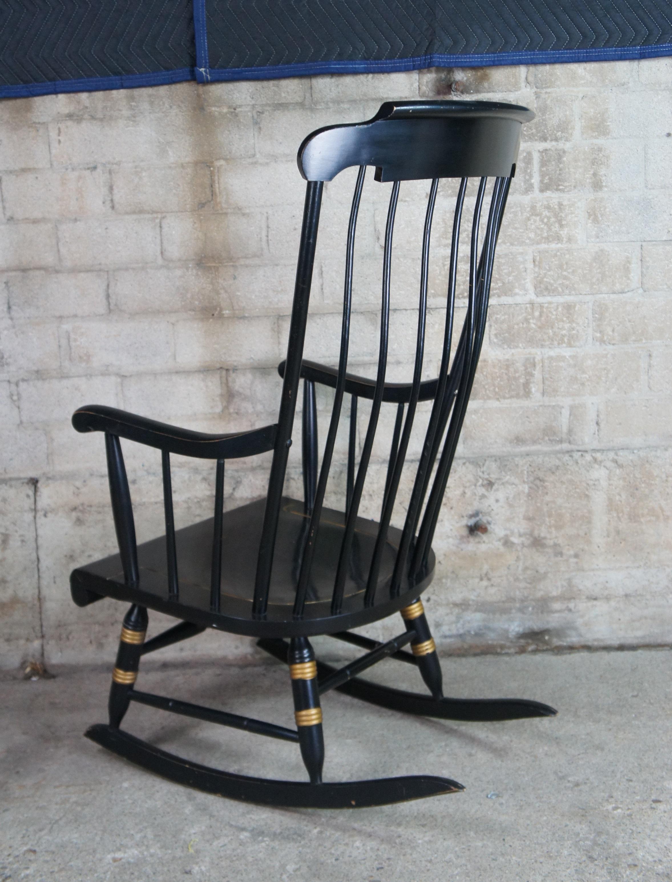 Vintage Nichols & Stone Black Harvest Stenciled Hitchcock Windsor Rocking Chair  In Good Condition In Dayton, OH