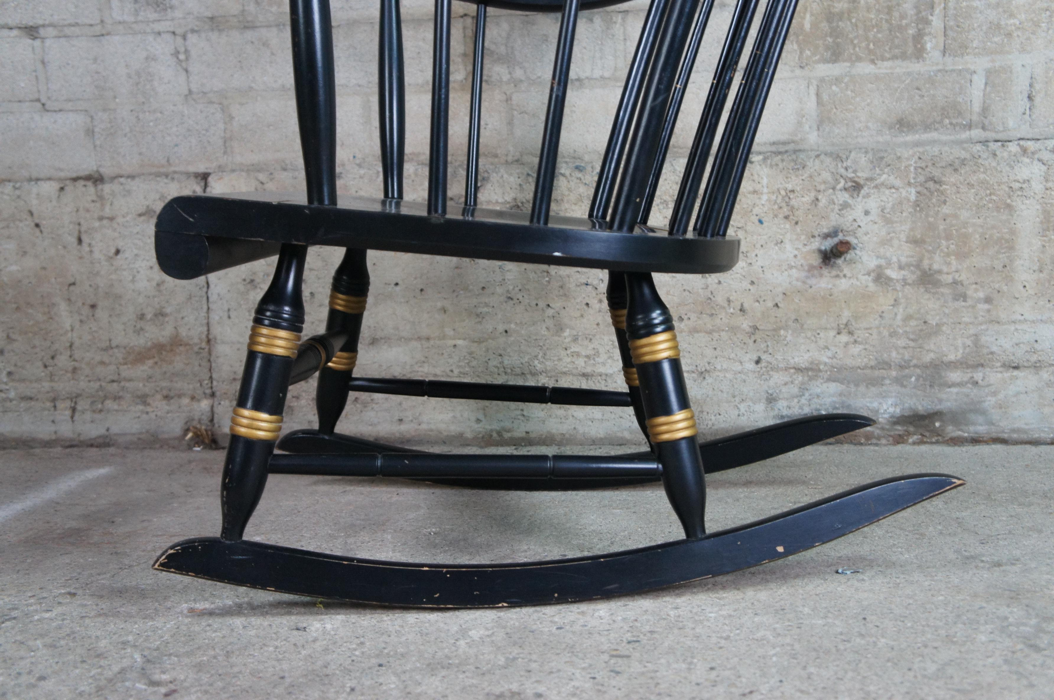 20th Century Vintage Nichols & Stone Black Harvest Stenciled Hitchcock Windsor Rocking Chair 