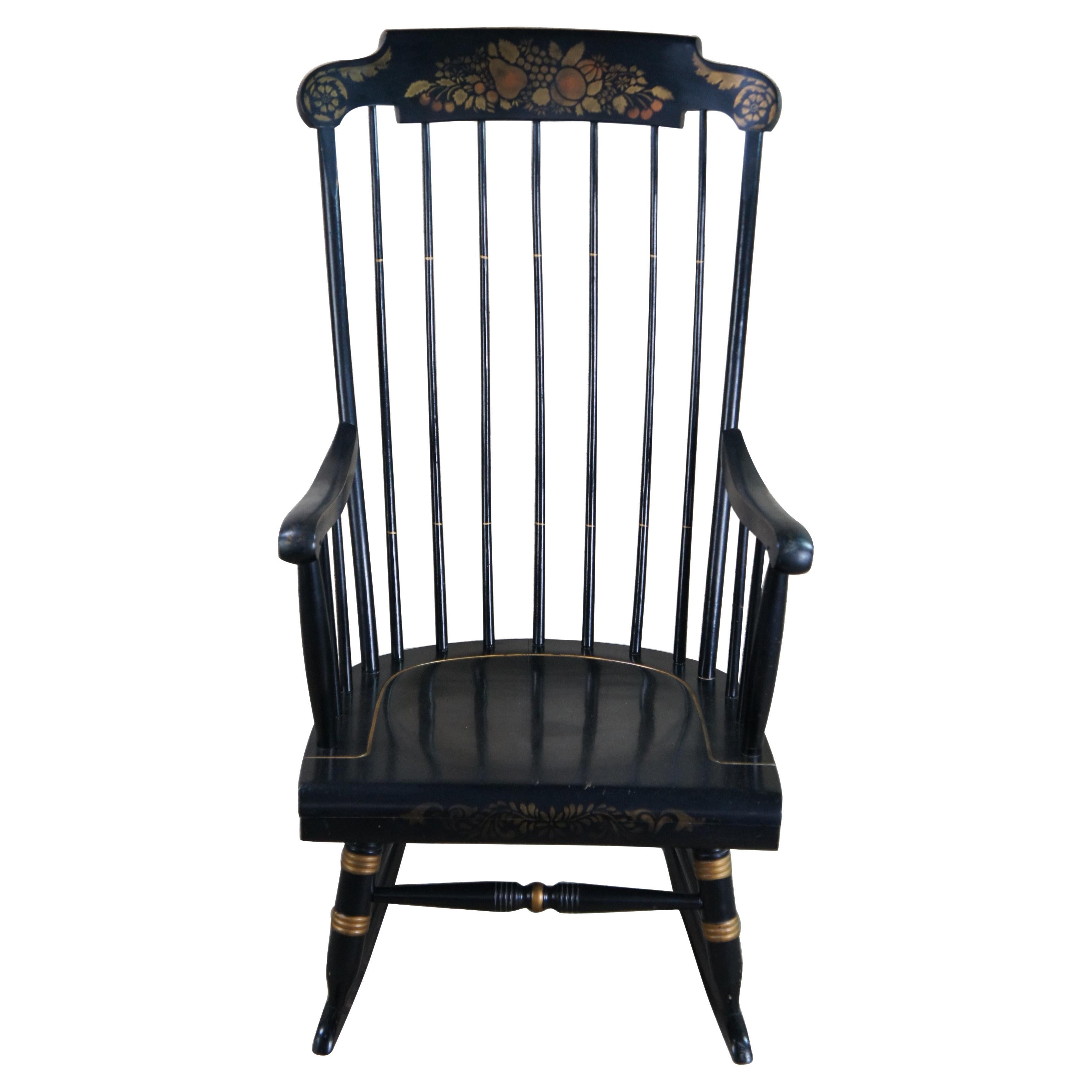 Vintage Nichols & Stone Black Harvest Stenciled Hitchcock Windsor Rocking Chair 