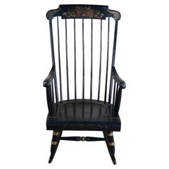 Retro Nichols & Stone Black Harvest Stenciled Hitchcock Windsor Rocking Chair 