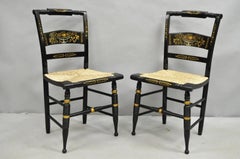 Vintage Nichols & Stone Hitchcock Harvest Stencil Painted Black Side Chair Pair