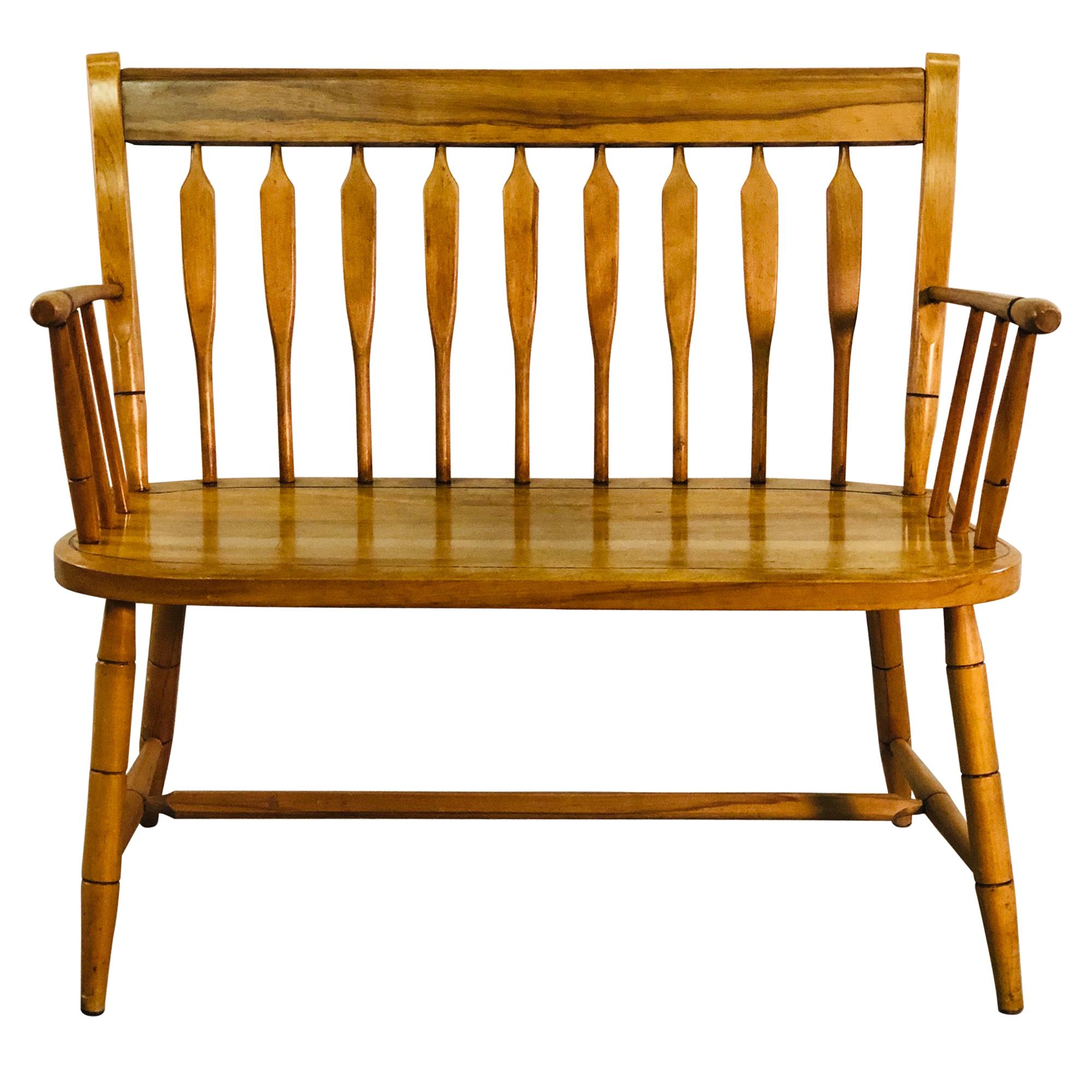 Vintage Nichols and Stone Maple Wood Two-Seat Bench For Sale