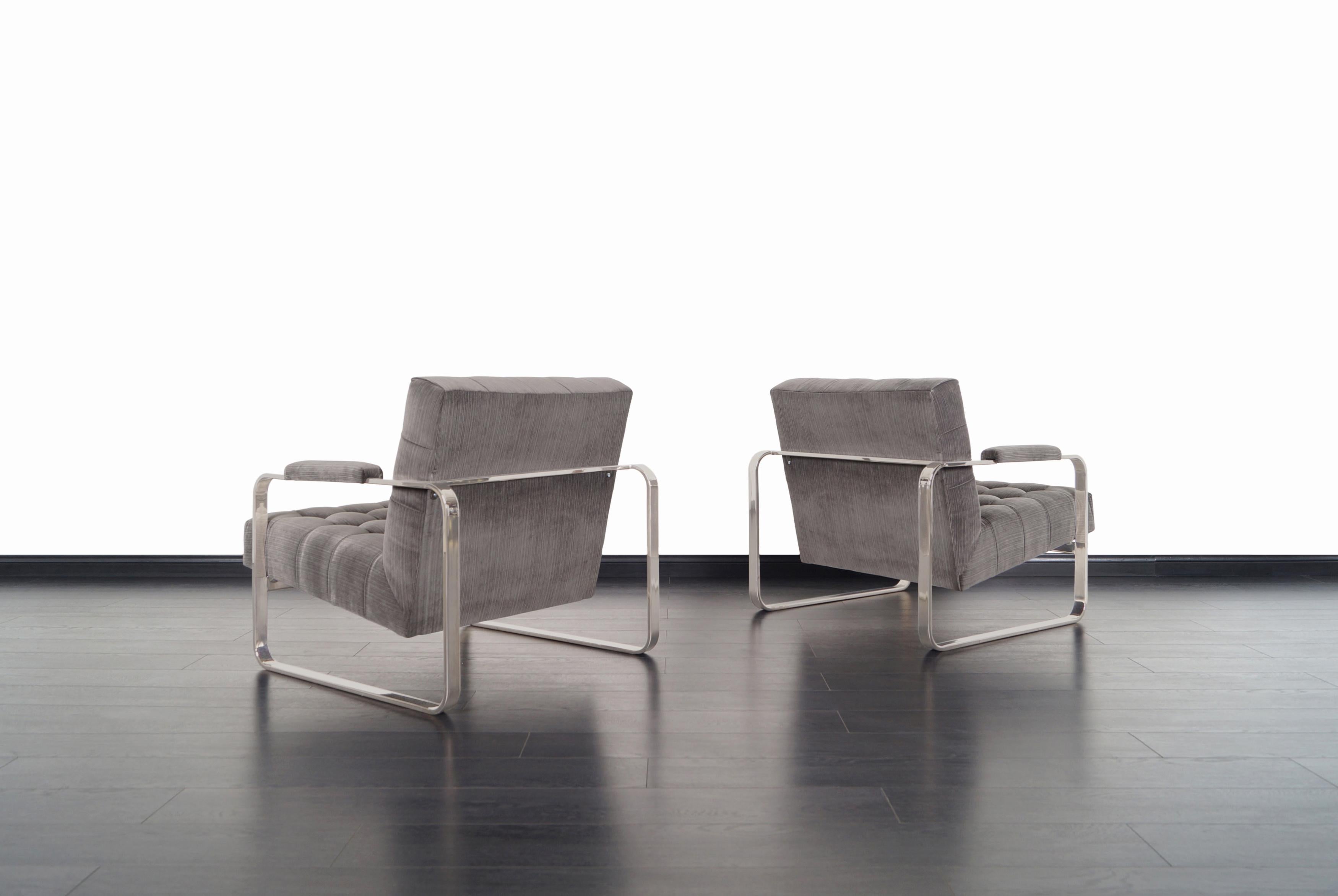 American Vintage Nickel Biscuit Tufted Lounge Chairs Attributed to Milo Baughman For Sale