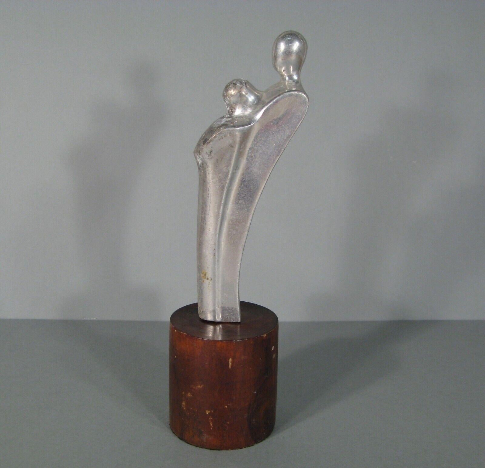 Escultura vintage de metal niquelado: Maternidad estilizada - 1Y101 Imperio