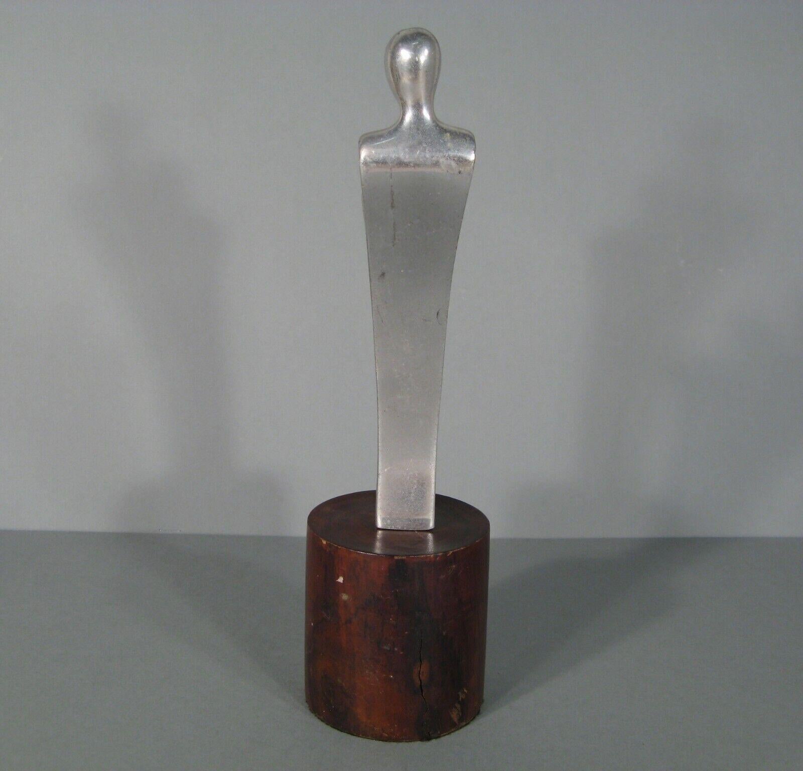 Escultura vintage de metal niquelado: Maternidad estilizada - 1Y101 Francés