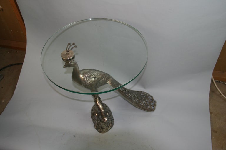 Vintage Nickeled Brass Peacock Table with Glass Top For Sale at 1stDibs ...