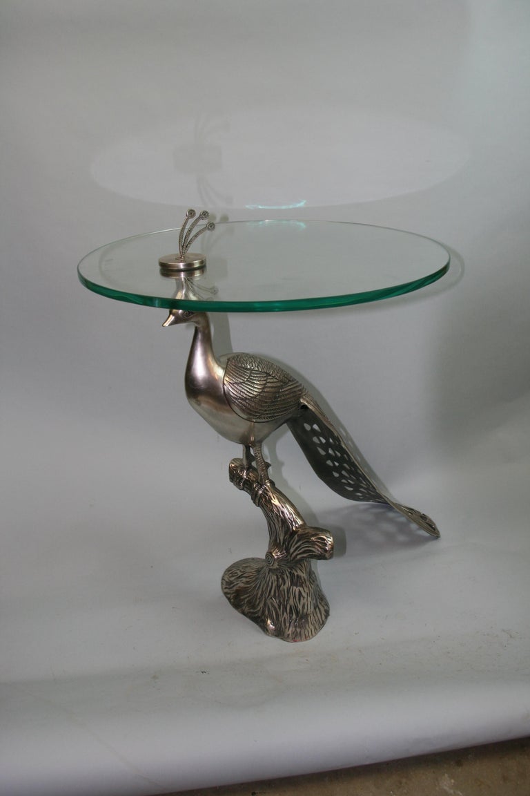Vintage Nickeled Brass Peacock Table with Glass Top For Sale at 1stDibs ...