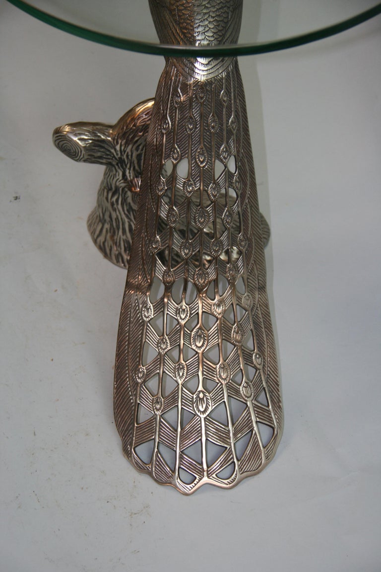Vintage Nickeled Brass Peacock Table with Glass Top For Sale at 1stDibs ...