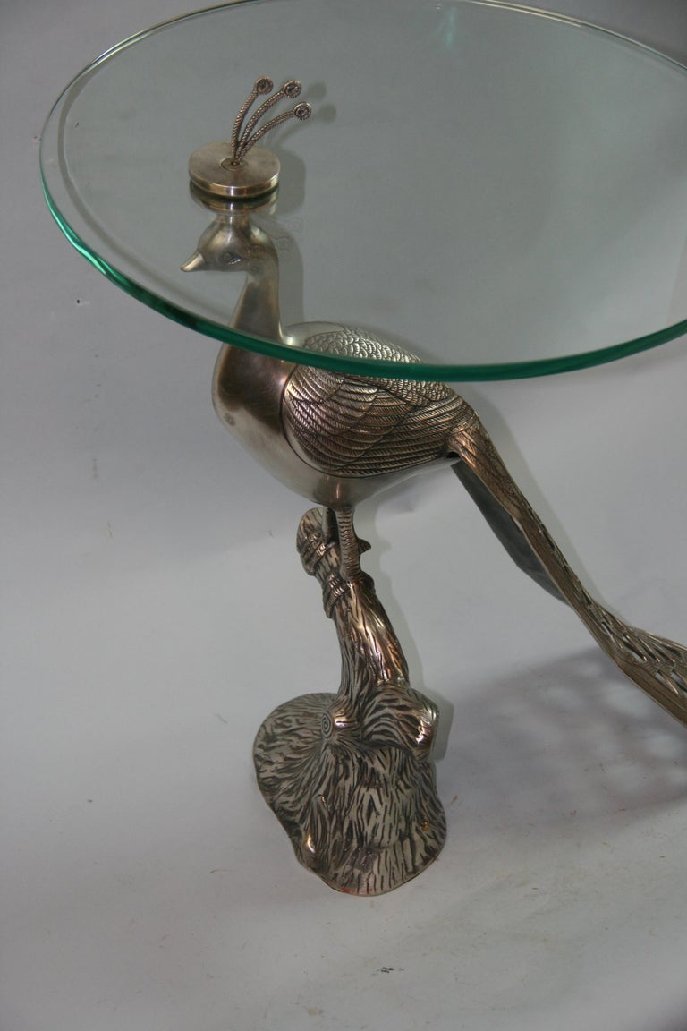 Vintage Nickeled Brass Peacock Table with Glass Top For Sale at 1stDibs ...
