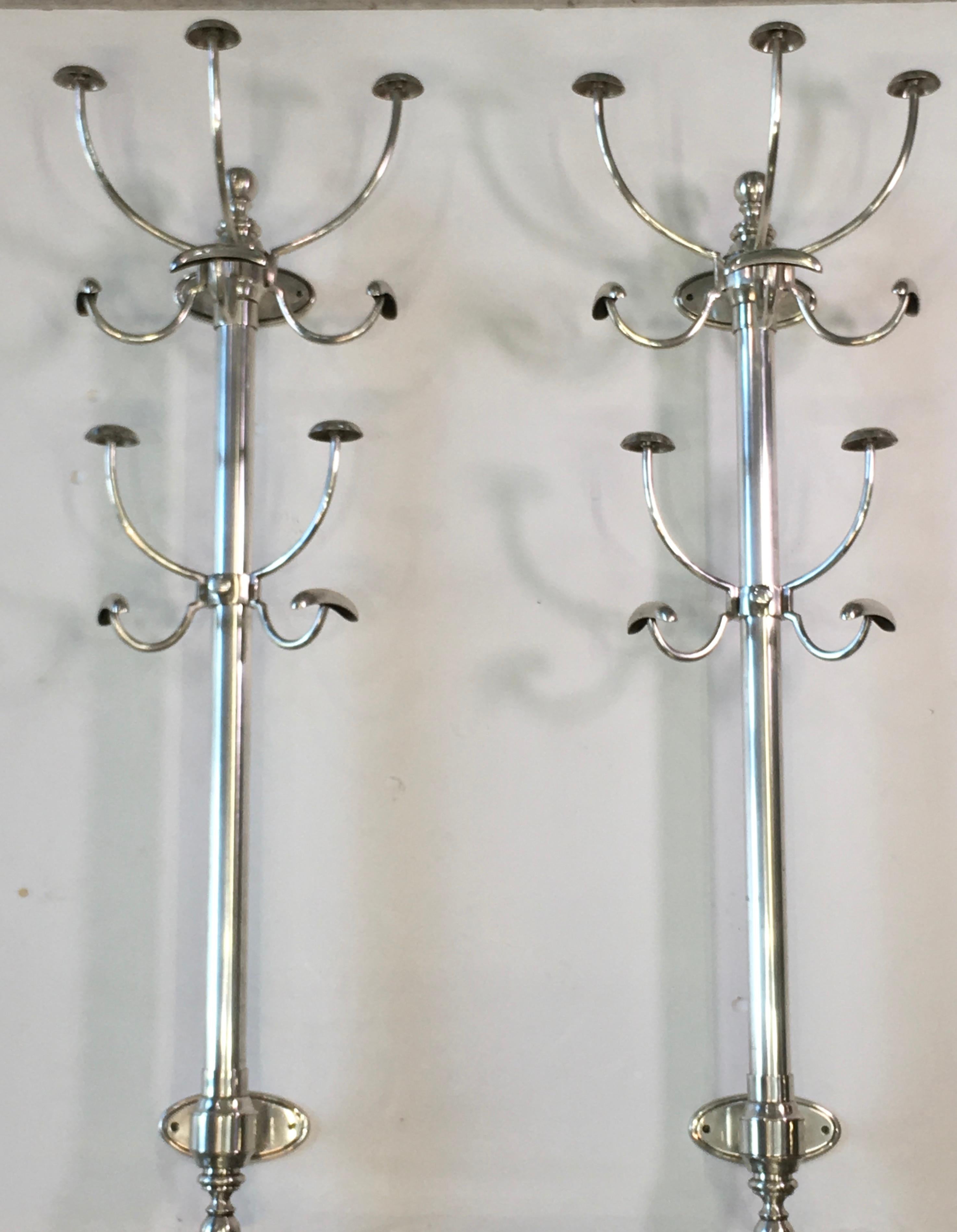 Vintage Nickeled Brass Wall Mounted Coat & Hat Tree 8