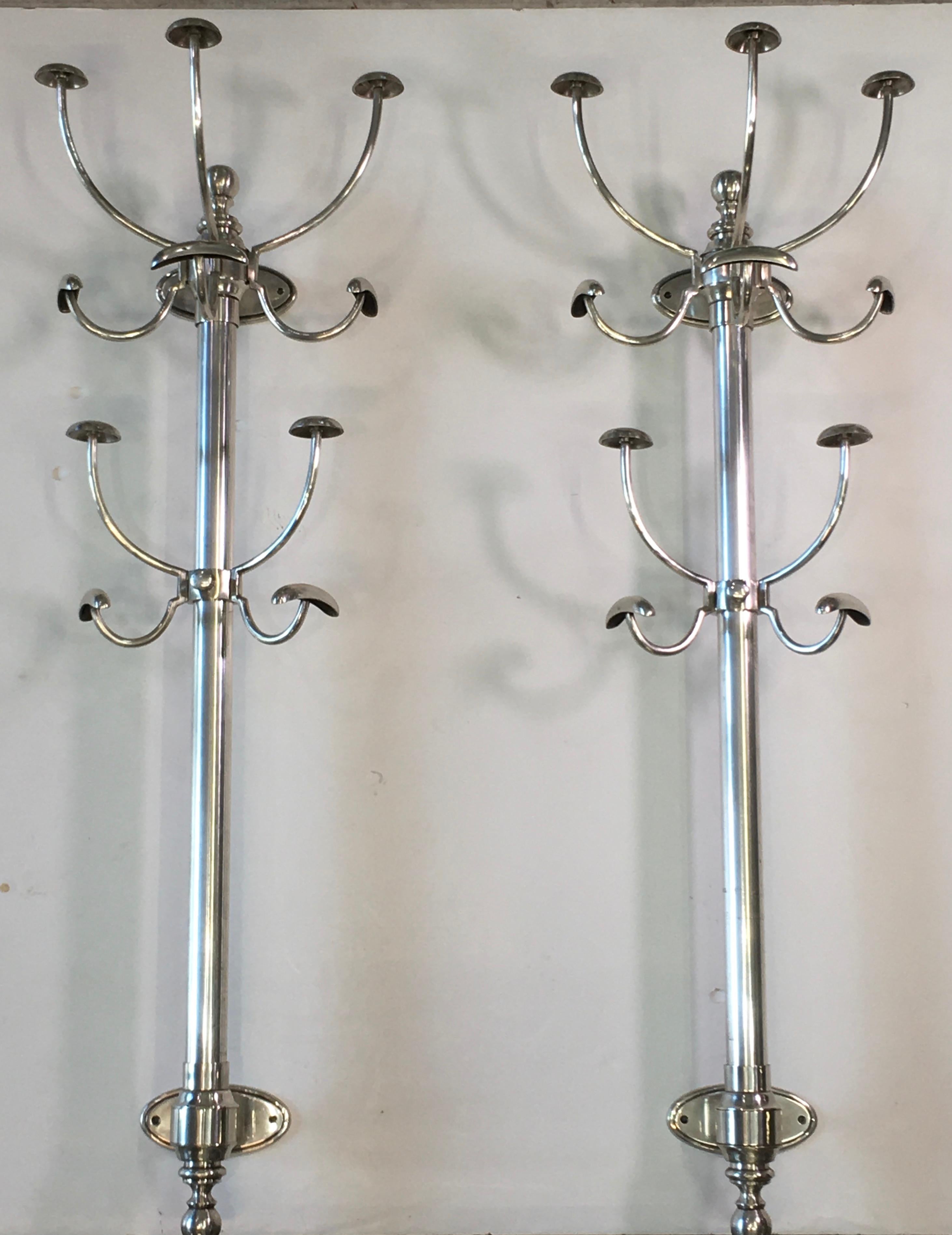 Vintage Nickeled Brass Wall Mounted Coat & Hat Tree 9