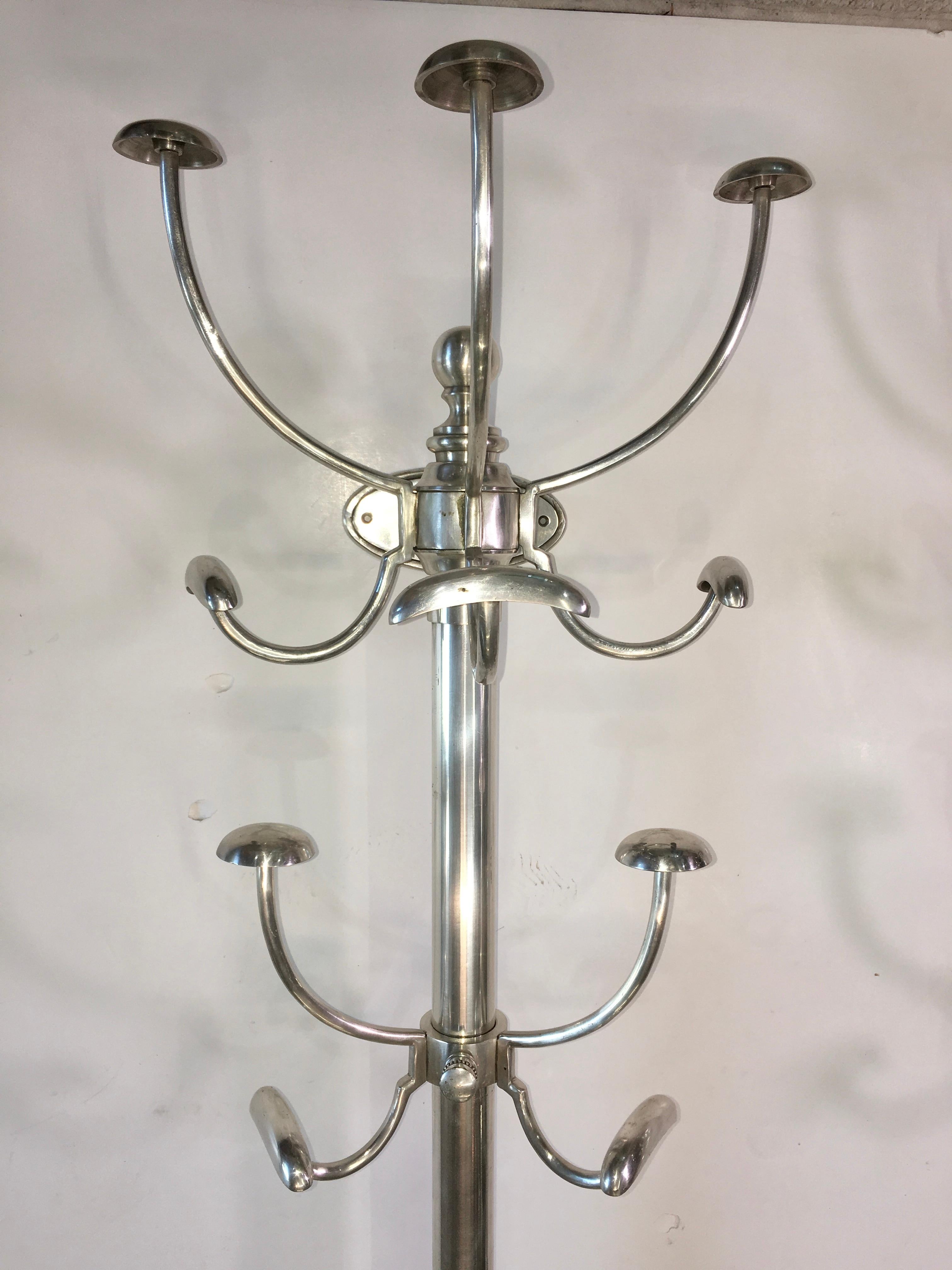 American Vintage Nickeled Brass Wall Mounted Coat & Hat Tree