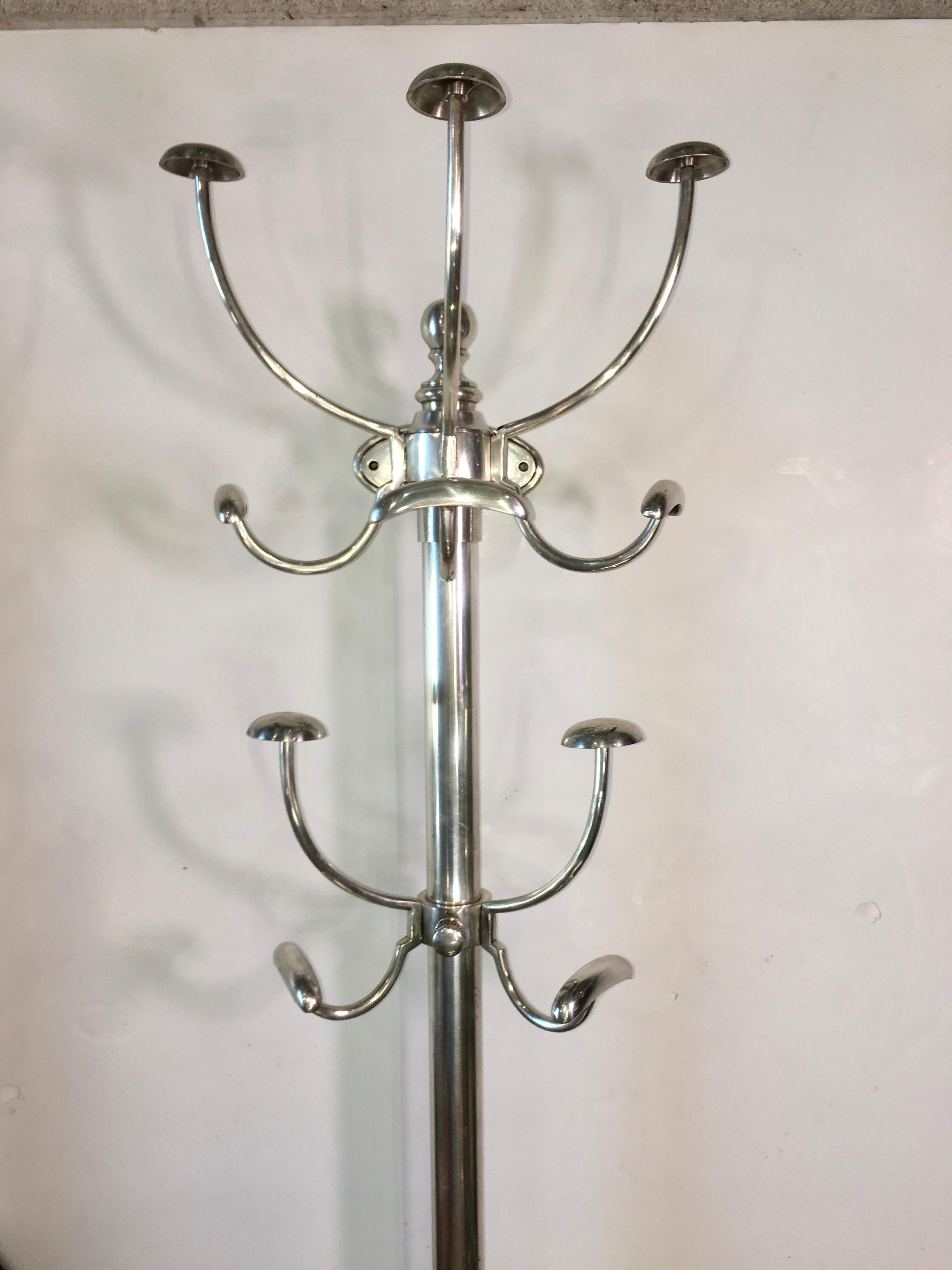 Vintage Nickeled Brass Wall Mounted Coat & Hat Tree In Good Condition In Hanover, MA