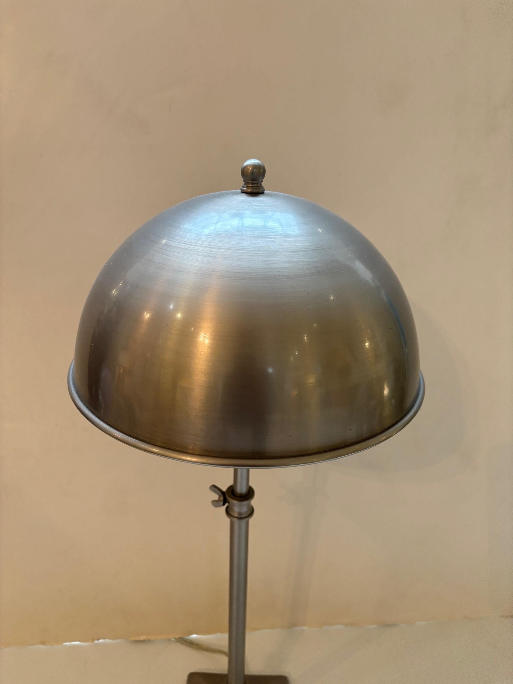 Vintage Nickle Plated Adjustable Table Lamp with Hardwired Integral Helmet Shade In Good Condition For Sale In Los Angeles, CA