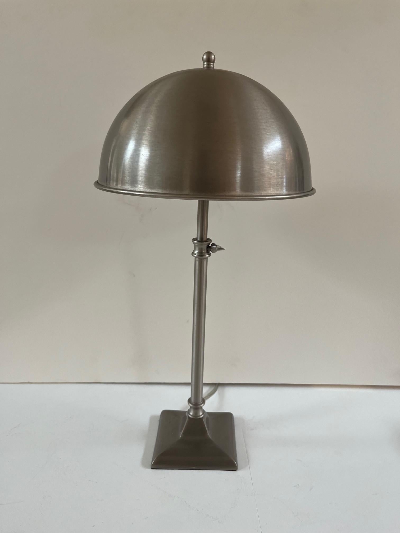 Metal Vintage Nickle Plated Adjustable Table Lamp with Hardwired Integral Helmet Shade For Sale