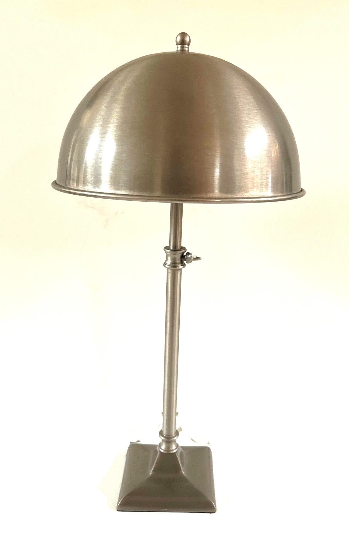 Vintage Nickle Plated Adjustable Table Lamp with Hardwired Integral Helmet Shade For Sale 2