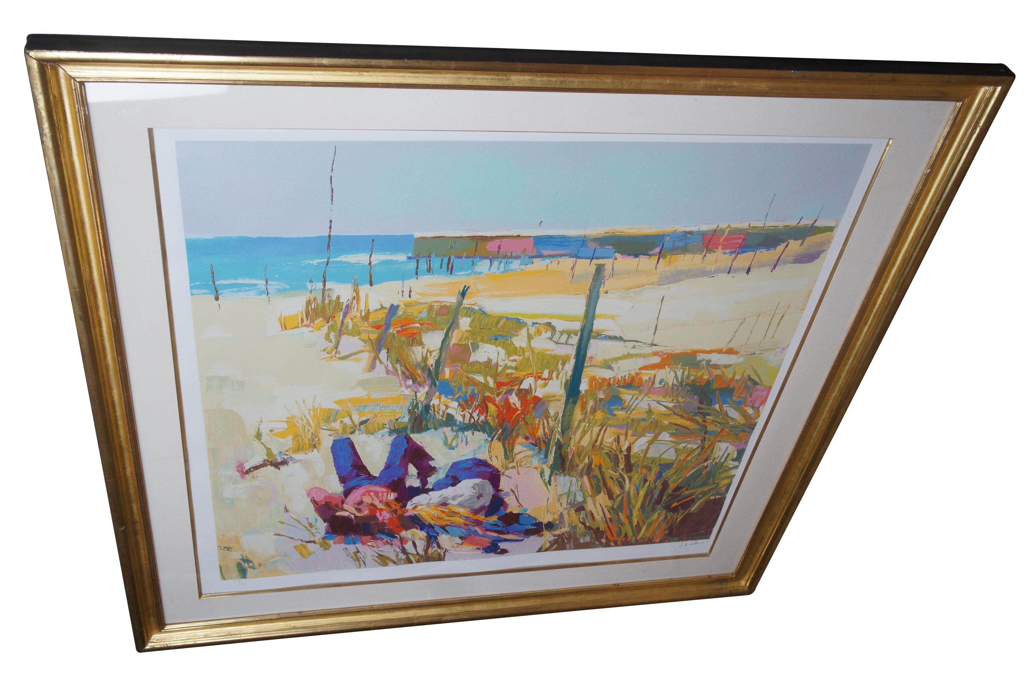 Expressionist Vintage Nicola Simbari Impressionist Beach Picnic Landscape Serigraph Print For Sale