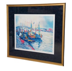Vintage Nicola Simbari Port Jolly Nautical Seascape Sailboat Lithograph Print