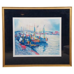 Vintage Nicola Simbari Port Jolly Nautical Seascape Sailboat Lithograph Print