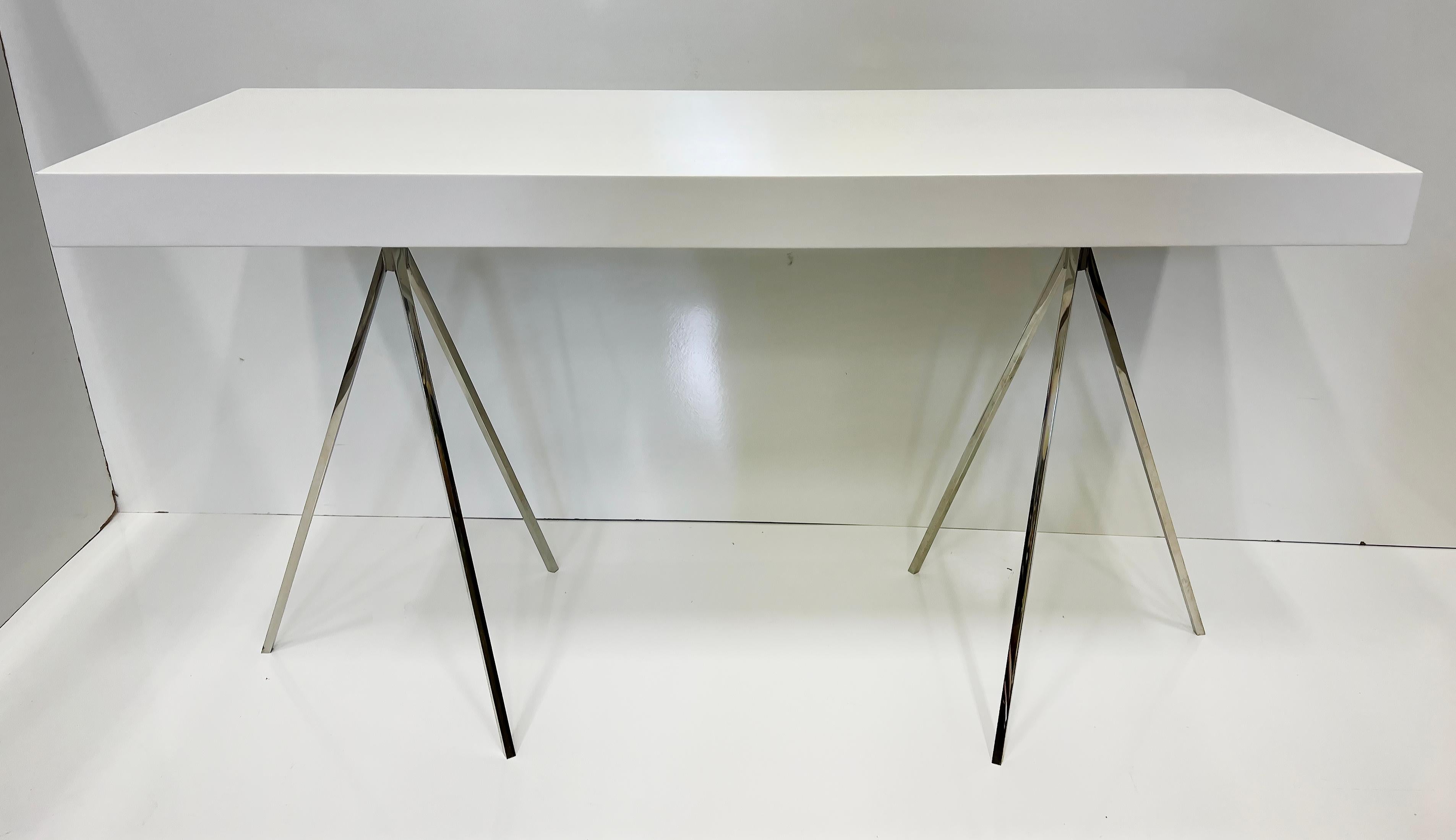 20th Century Vintage Niedermaier Furniture Mundo Tripod Desk Stainless Steel and Lacquer