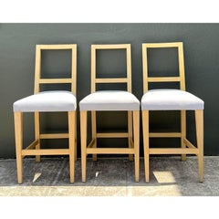 Tabourets de bar Vintage Niedermaier en cuir galet - Lot de 3