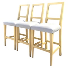 Tabourets de bar Vintage Niedermaier en cuir galet - Lot de 3