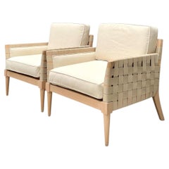 Vintage Niedermaier Wood and Strap Lounge Chairs - Pair