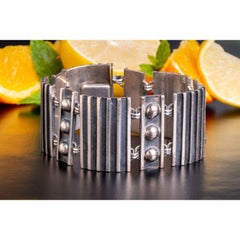 Vintage Niello Silver Panel Space Era Bracelet, Unisex Brutalist Silver Bracelet