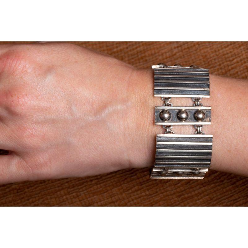 Vintage Niello Silver Panel Space Era Bracelet, Unisex Brutalist Silver Bracelet 1